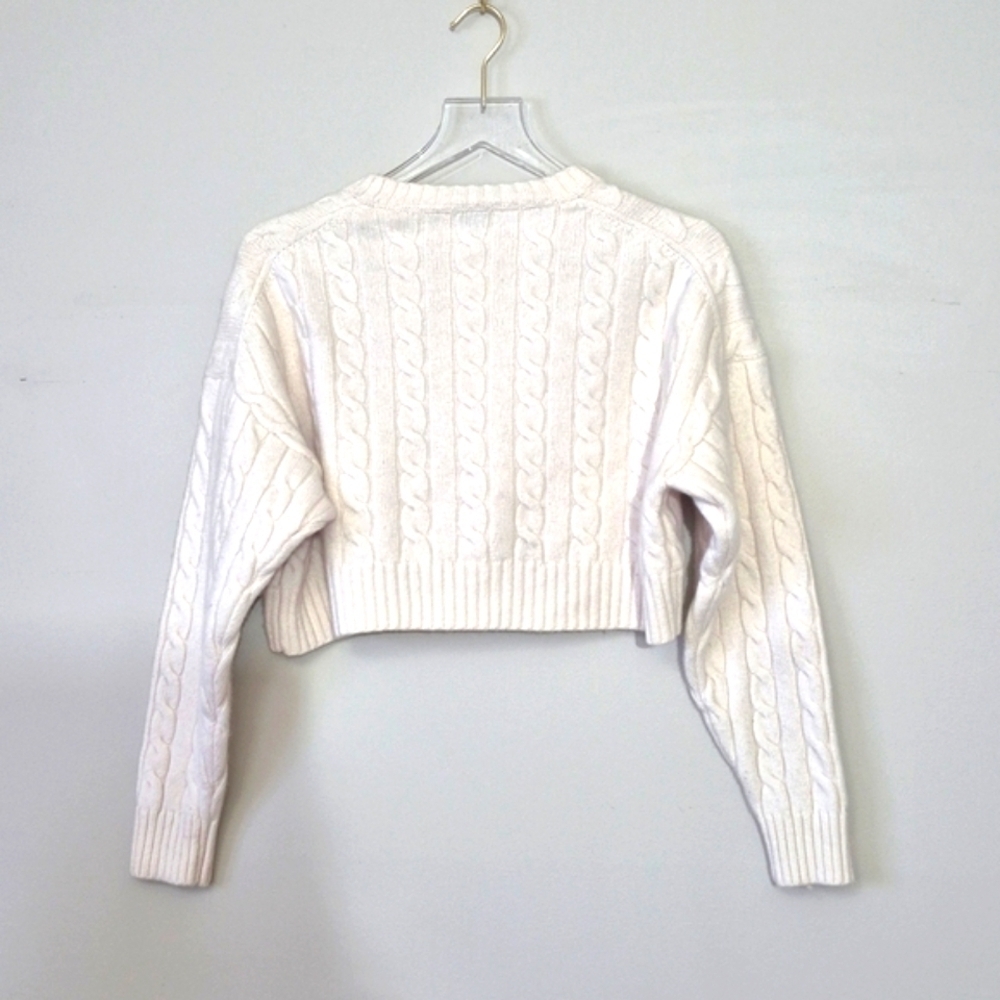 Aritzia Sunday Best Peggy Cropped Sweater, Wool Cotton, Cream, Oversized Size XS - Picture 9 of 12